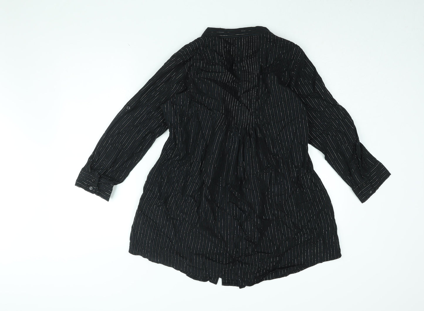 Dorothy Perkins Womens Black Striped Cotton Basic Button-Up Size 14 V-Neck