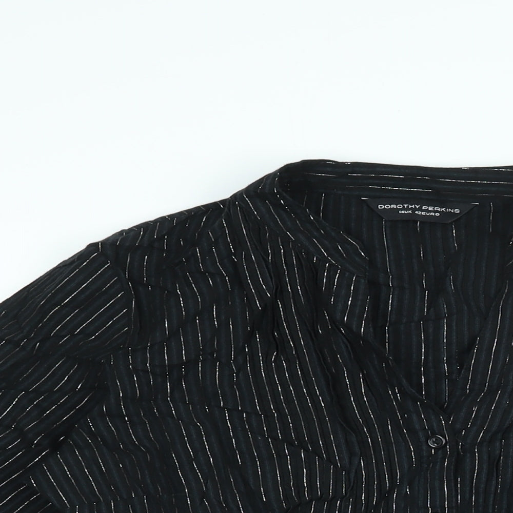 Dorothy Perkins Womens Black Striped Cotton Basic Button-Up Size 14 V-Neck