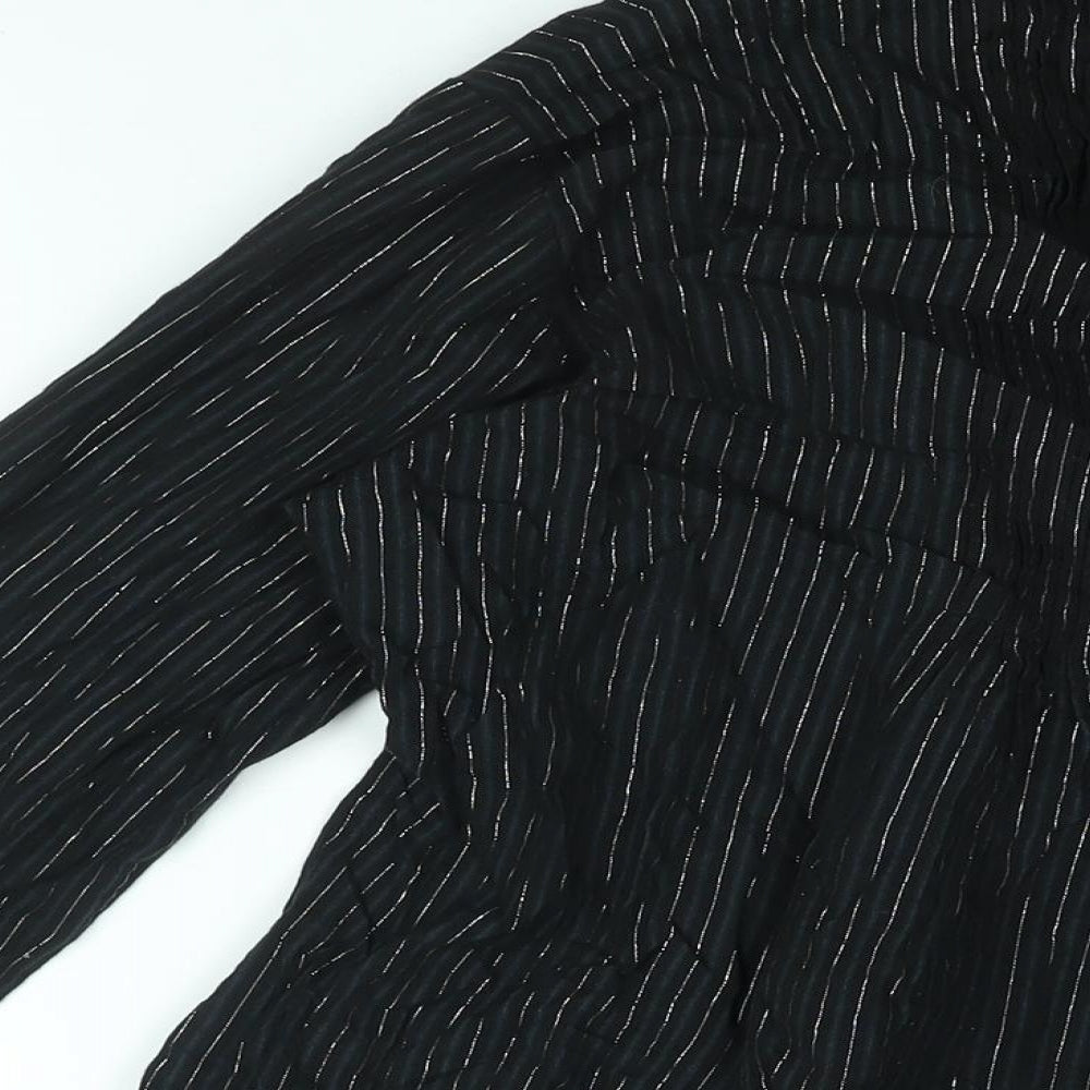 Dorothy Perkins Womens Black Striped Cotton Basic Button-Up Size 14 V-Neck