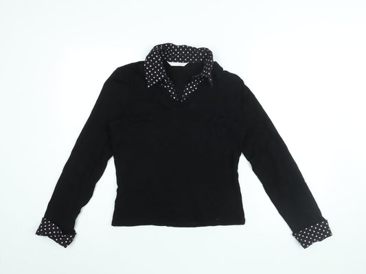 AMARANTO Womens Black Polka Dot Viscose Basic Blouse Size 12 Collared