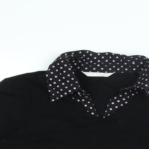 AMARANTO Womens Black Polka Dot Viscose Basic Blouse Size 12 Collared