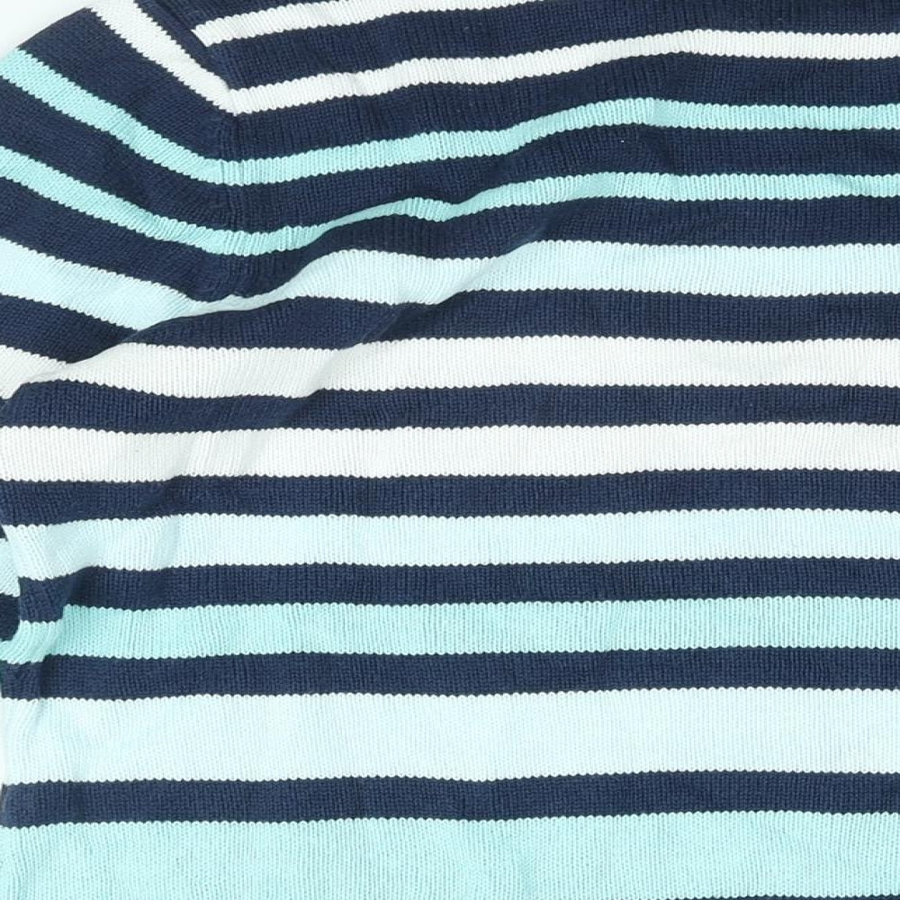 Bonmarché Womens Blue Round Neck Striped Cotton Pullover Jumper Size M