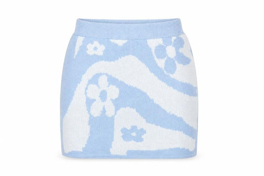 Front view of PRETTYLITTLETHING women’s blue floral viscose mini skirt, size M