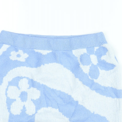 PRETTYLITTLETHING Womens Blue Floral Viscose Mini Skirt Size M