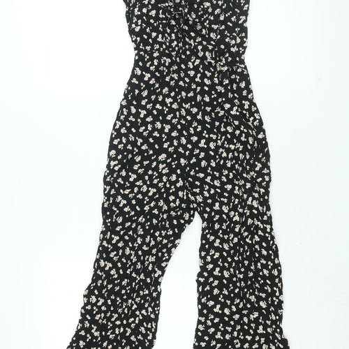 Topshop Womens Black Floral Viscose Jumpsuit One-Piece Size 6 L21 in Zip