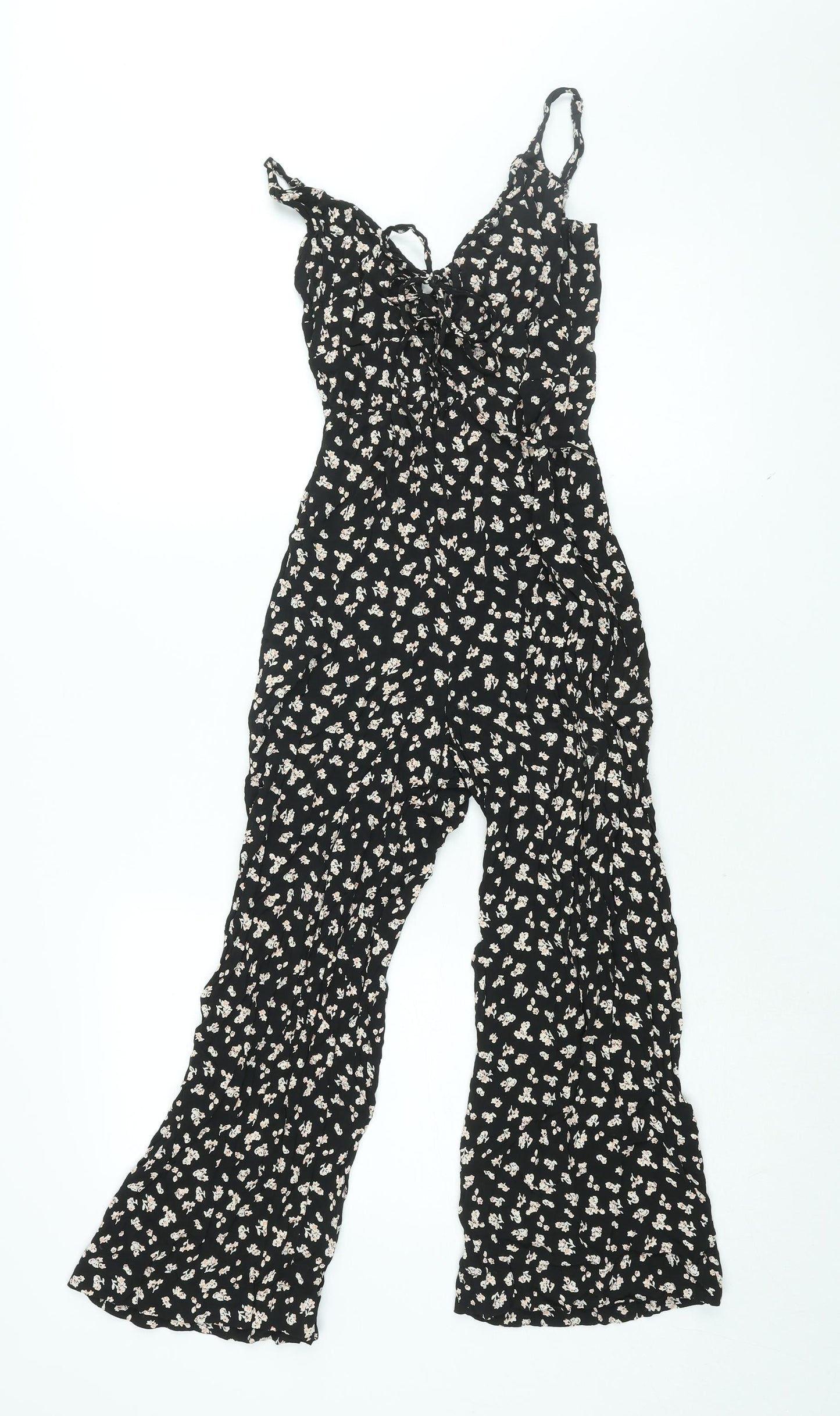 Topshop Womens Black Floral Viscose Jumpsuit One-Piece Size 6 L21 in Zip