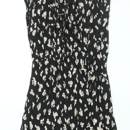 Topshop Womens Black Floral Viscose Jumpsuit One-Piece Size 6 L21 in Zip