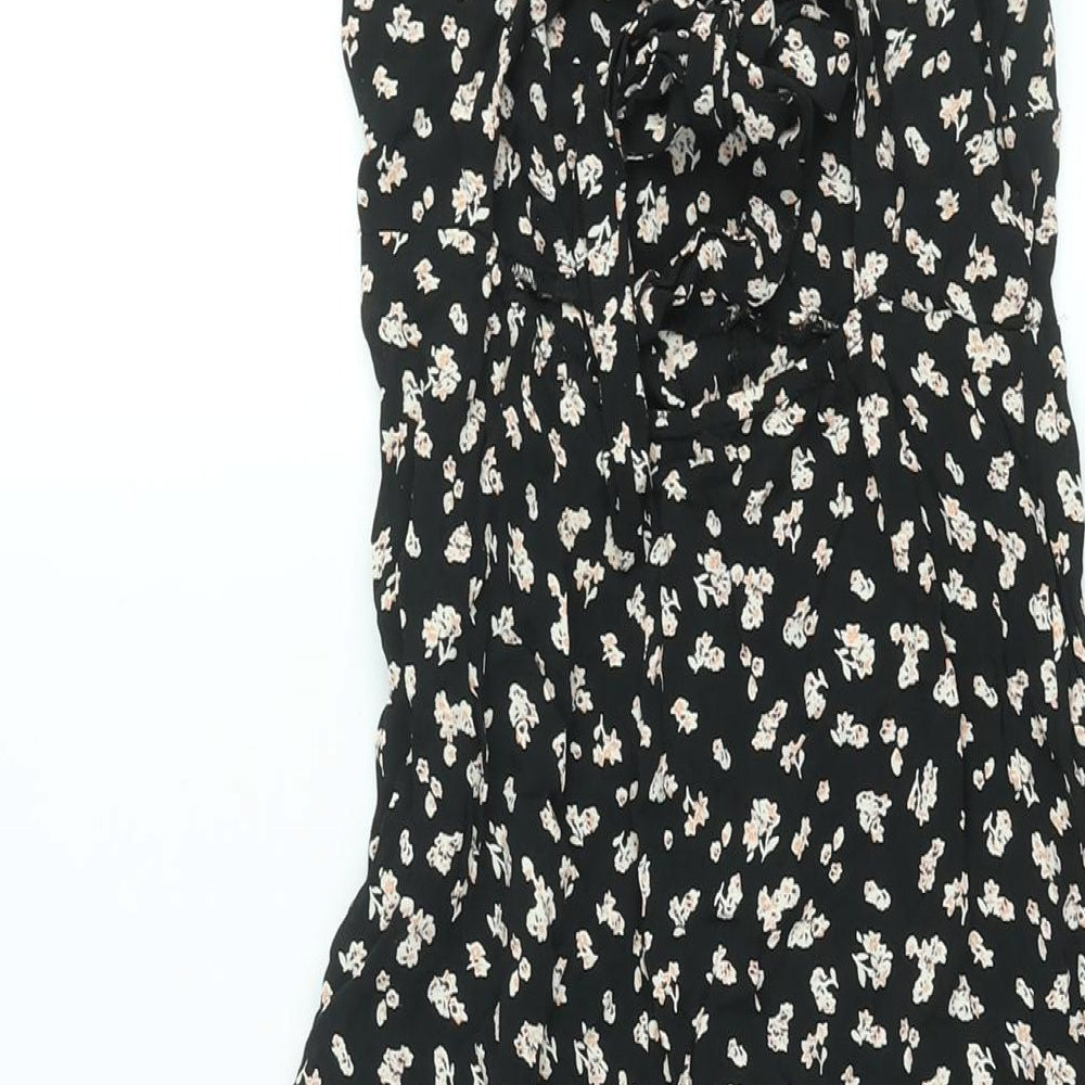 Topshop Womens Black Floral Viscose Jumpsuit One-Piece Size 6 L21 in Zip