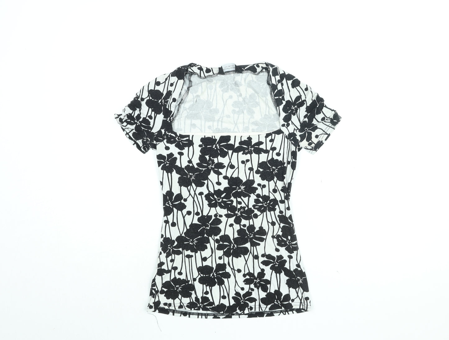 Dorothy Perkins Womens White Floral Viscose Basic T-Shirt Size 10 Square Neck