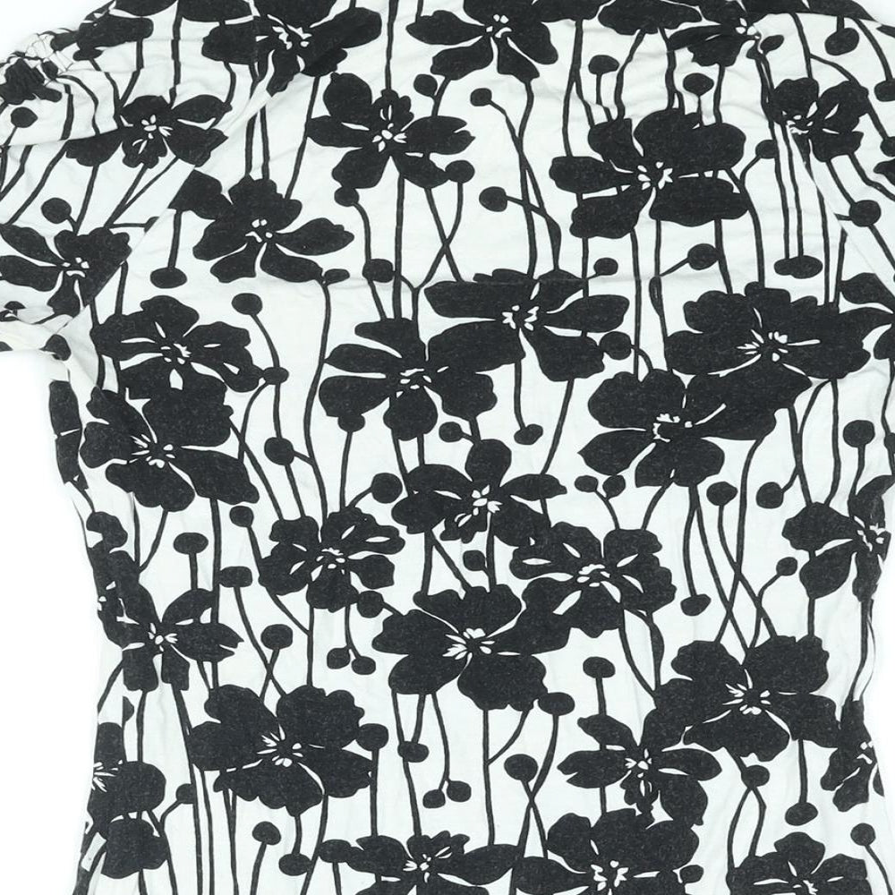 Dorothy Perkins Womens White Floral Viscose Basic T-Shirt Size 10 Square Neck