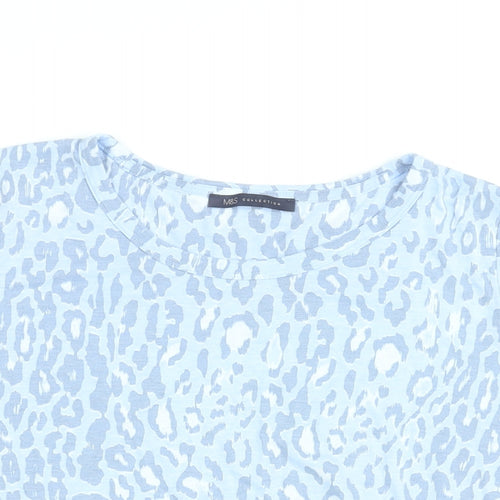 Marks and Spencer Womens Blue Animal Print Polyester Basic T-Shirt Size 14 Round Neck