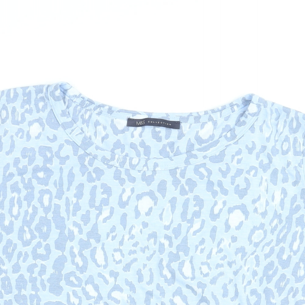 Marks and Spencer Womens Blue Animal Print Polyester Basic T-Shirt Size 14 Round Neck