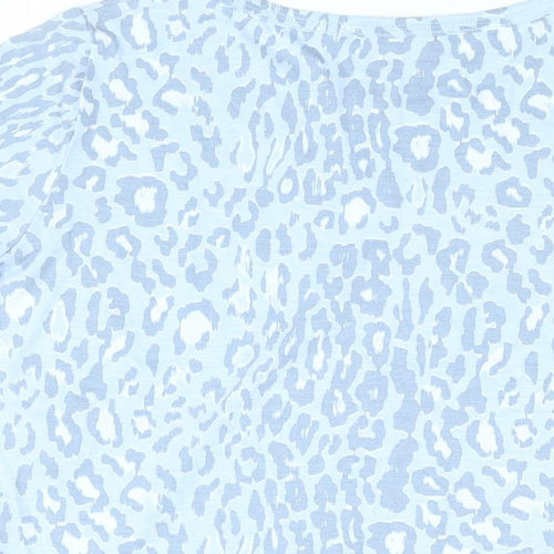 Marks and Spencer Womens Blue Animal Print Polyester Basic T-Shirt Size 14 Round Neck