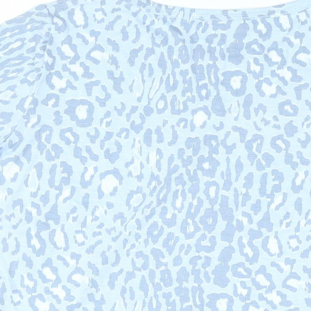 Marks and Spencer Womens Blue Animal Print Polyester Basic T-Shirt Size 14 Round Neck