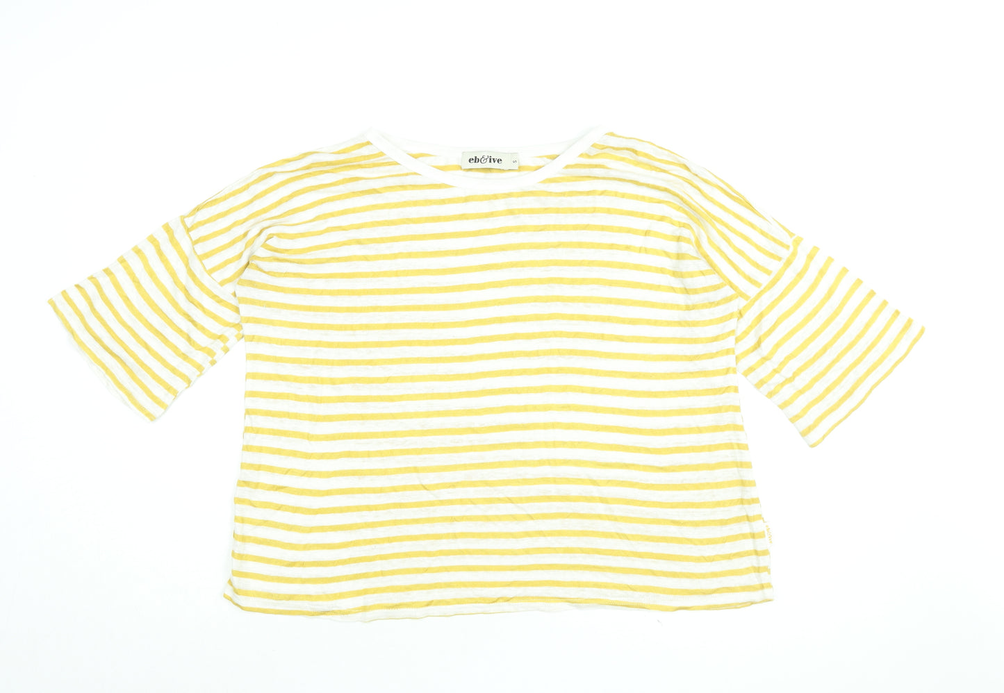 Eb&ive Womens Yellow Striped Linen Basic T-Shirt Size S Round Neck