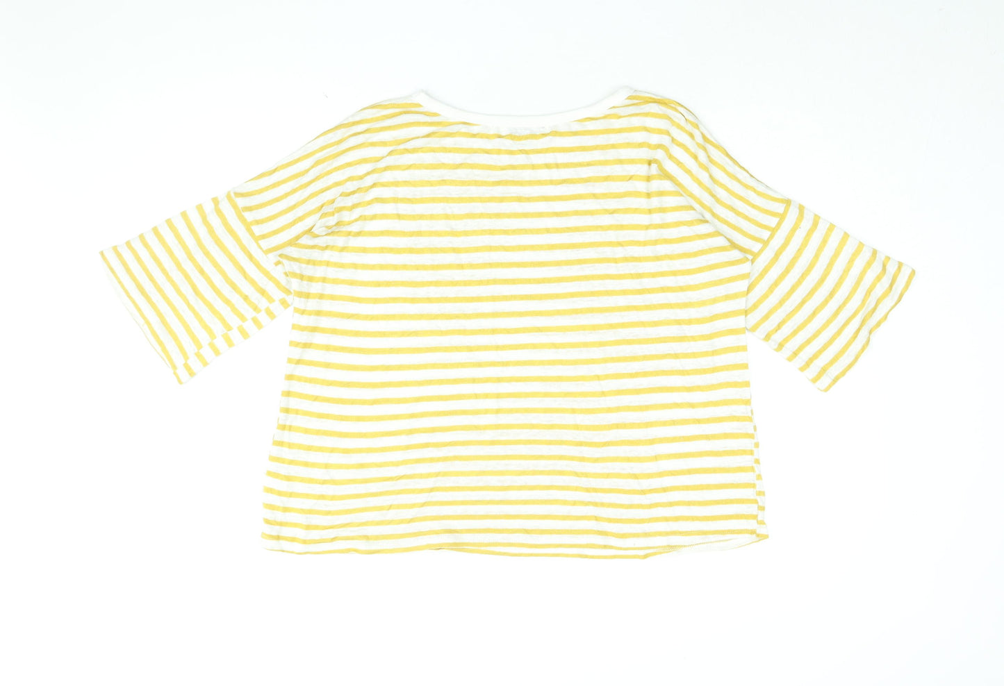 Eb&ive Womens Yellow Striped Linen Basic T-Shirt Size S Round Neck