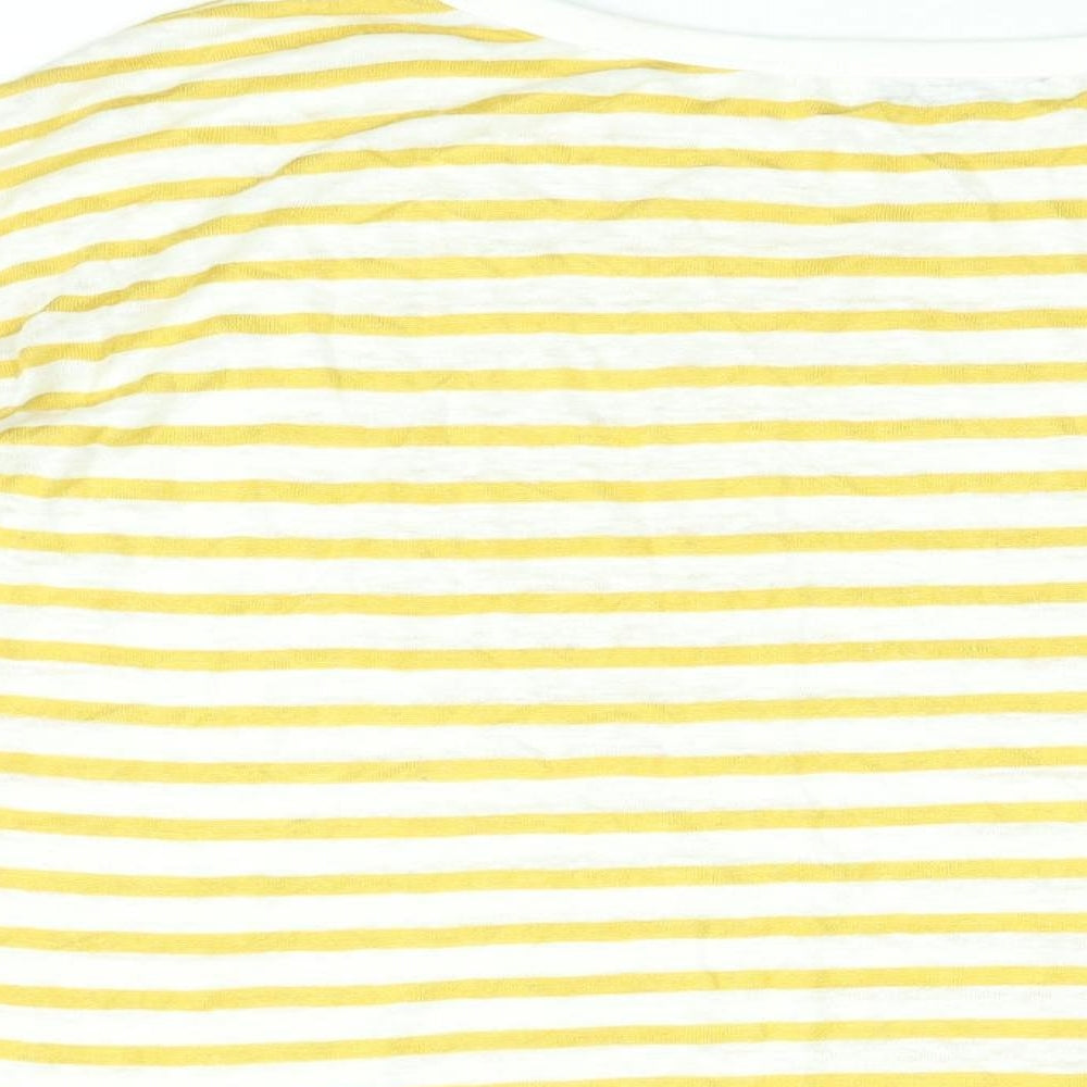 Eb&ive Womens Yellow Striped Linen Basic T-Shirt Size S Round Neck