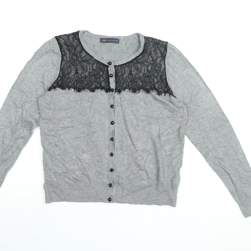 Marks and Spencer Womens Grey Round Neck Viscose Cardigan Jumper Size 14 - Lace Detail