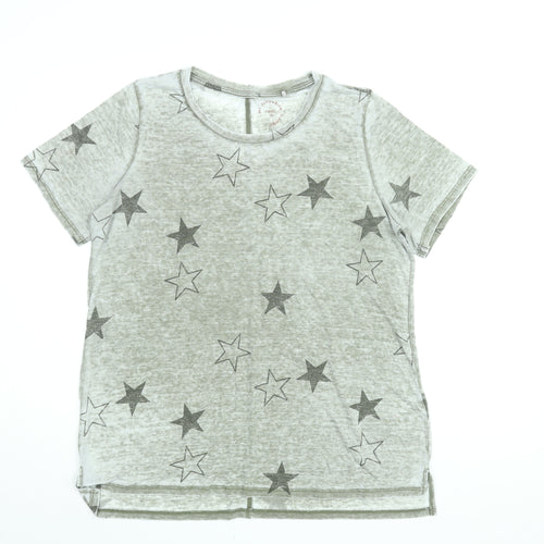 NEXT Womens Green Geometric Cotton Basic T-Shirt Size 16 Round Neck - Star Print