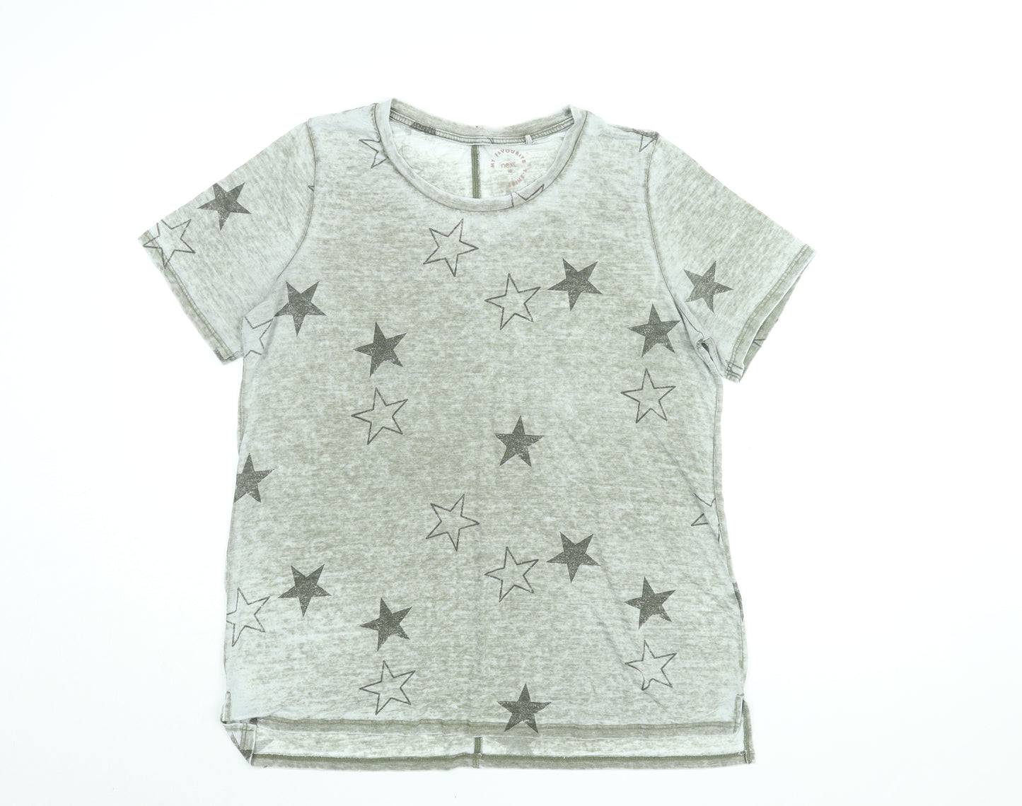 NEXT Womens Green Geometric Cotton Basic T-Shirt Size 16 Round Neck - Star Print