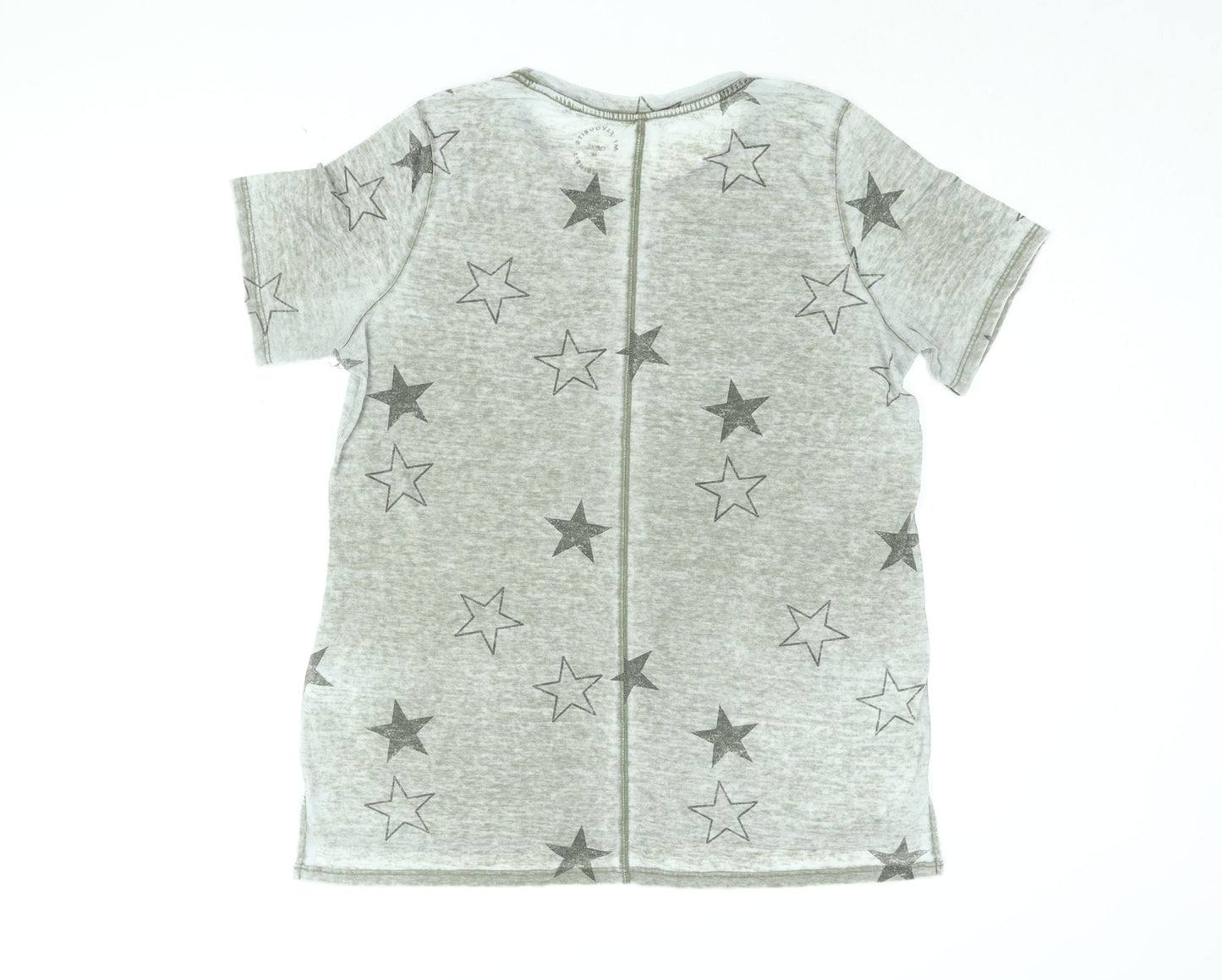 NEXT Womens Green Geometric Cotton Basic T-Shirt Size 16 Round Neck - Star Print