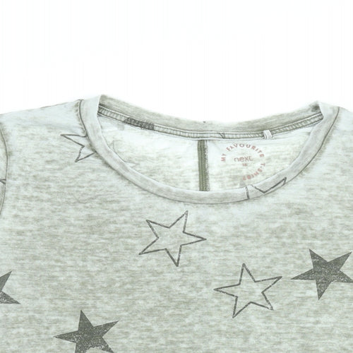 NEXT Womens Green Geometric Cotton Basic T-Shirt Size 16 Round Neck - Star Print