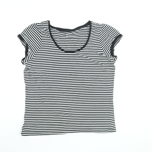 Dunnes Stores Womens White Striped Cotton Basic T-Shirt Size 18 Round Neck