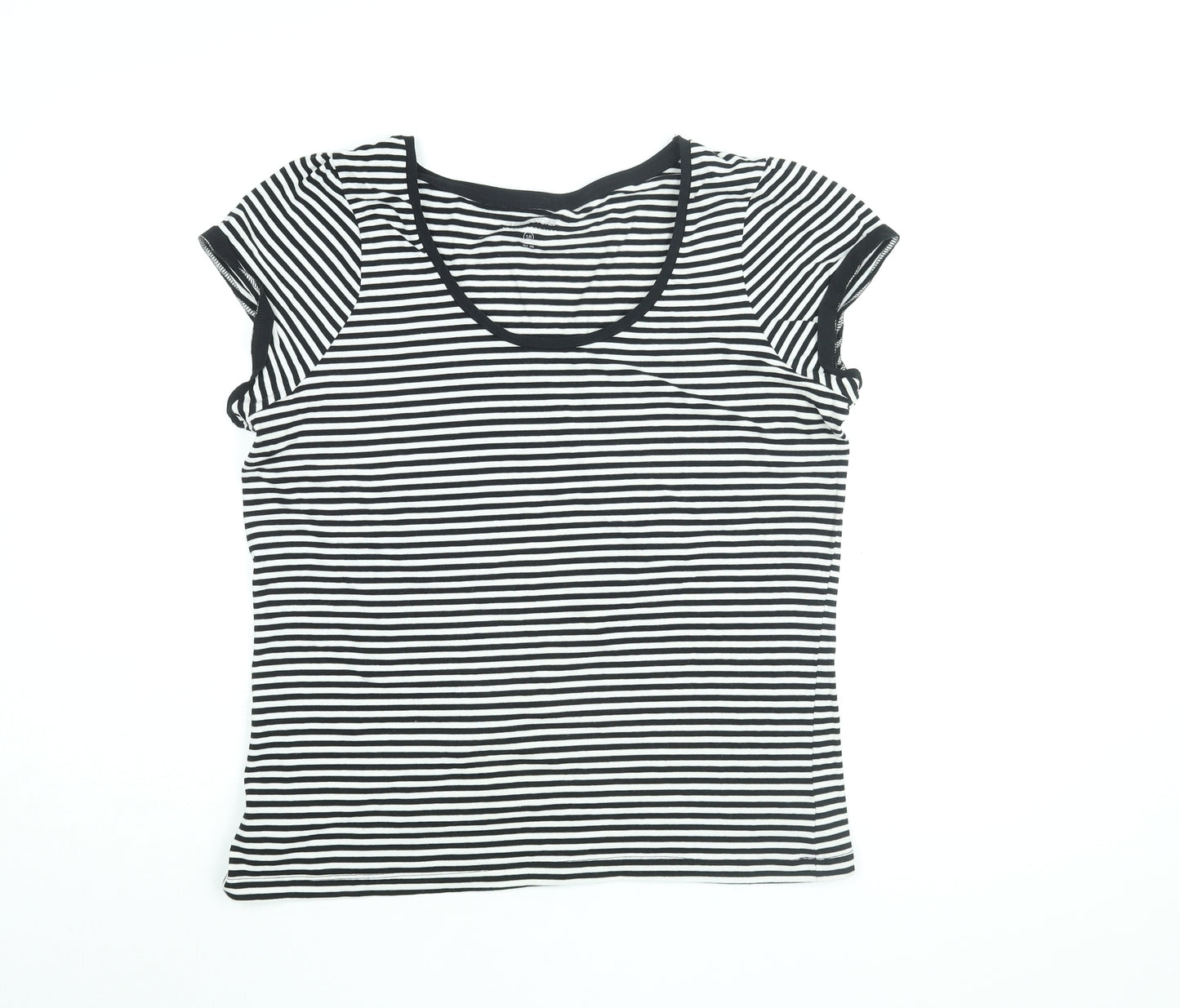 Dunnes Stores Womens White Striped Cotton Basic T-Shirt Size 18 Round Neck