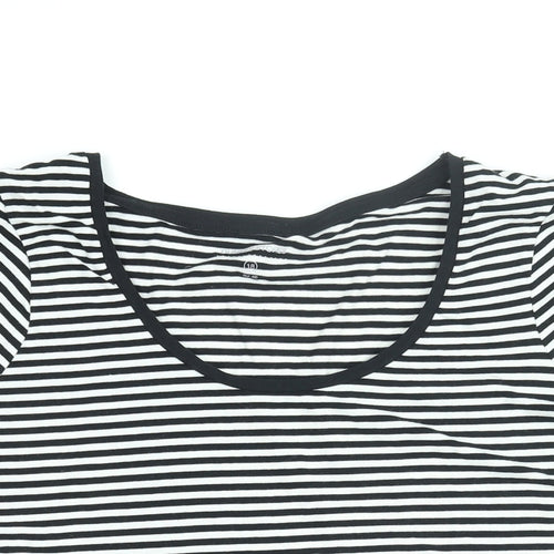 Dunnes Stores Womens White Striped Cotton Basic T-Shirt Size 18 Round Neck