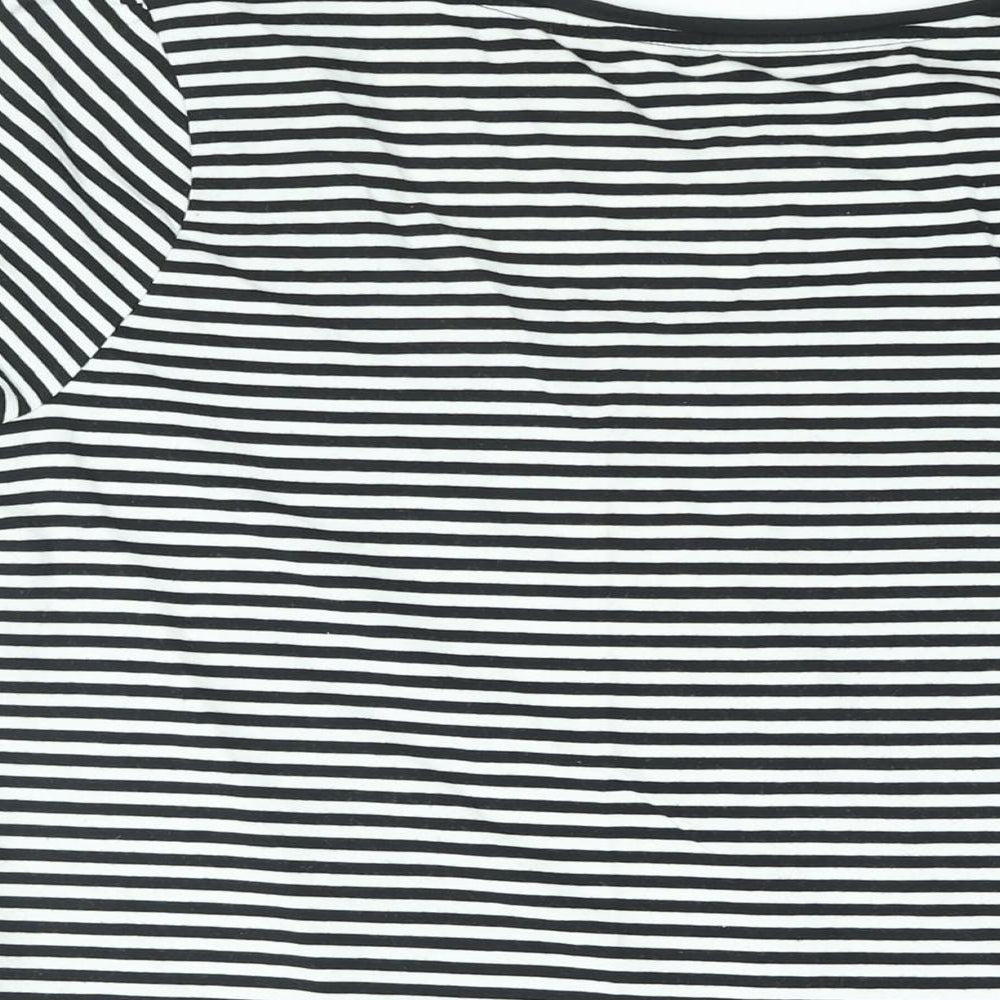 Dunnes Stores Womens White Striped Cotton Basic T-Shirt Size 18 Round Neck