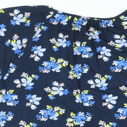 Marks and Spencer Womens Blue Floral Viscose Basic T-Shirt Size 16 Round Neck