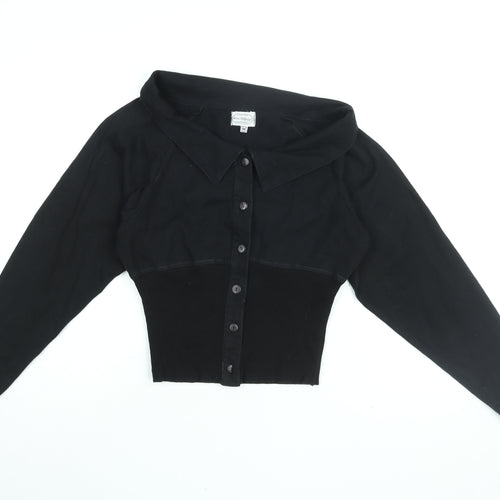 Miss Selfridge Womens Black Cotton Basic Button-Up Size M Collared