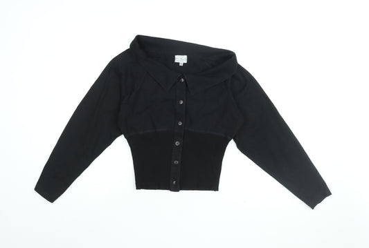 Miss Selfridge Womens Black Cotton Basic Button-Up Size M Collared