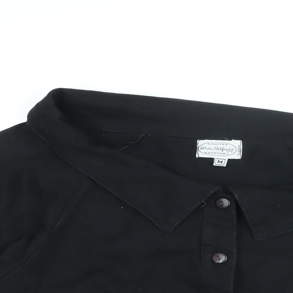 Miss Selfridge Womens Black Cotton Basic Button-Up Size M Collared