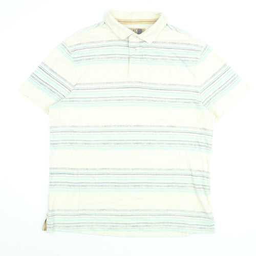 Marks and Spencer Mens Ivory Striped Cotton Polo Size L Collared Button