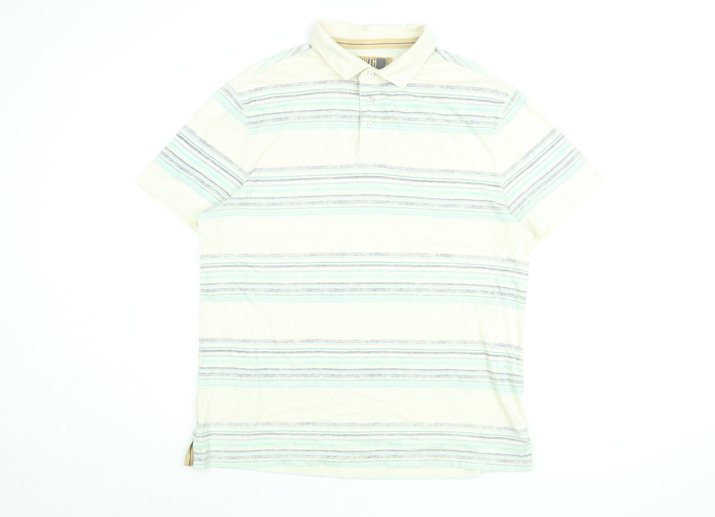 Marks and Spencer Mens Ivory Striped Cotton Polo Size L Collared Button