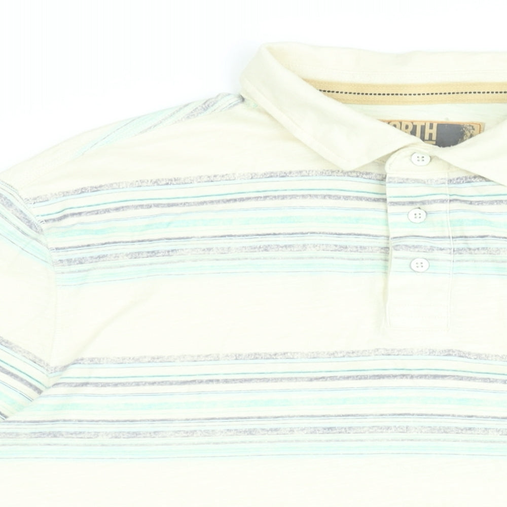 Marks and Spencer Mens Ivory Striped Cotton Polo Size L Collared Button