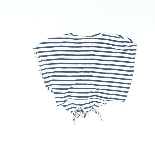 Zara Womens White Striped Cotton Cropped T-Shirt Size S Round Neck