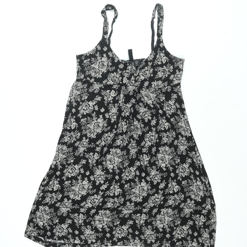 Cynthia Rowley Womens Black Floral Viscose Basic T-Shirt Size S V-Neck