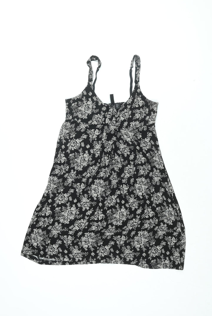 Cynthia Rowley Womens Black Floral Viscose Basic T-Shirt Size S V-Neck