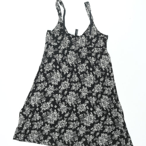 Cynthia Rowley Womens Black Floral Viscose Basic T-Shirt Size S V-Neck