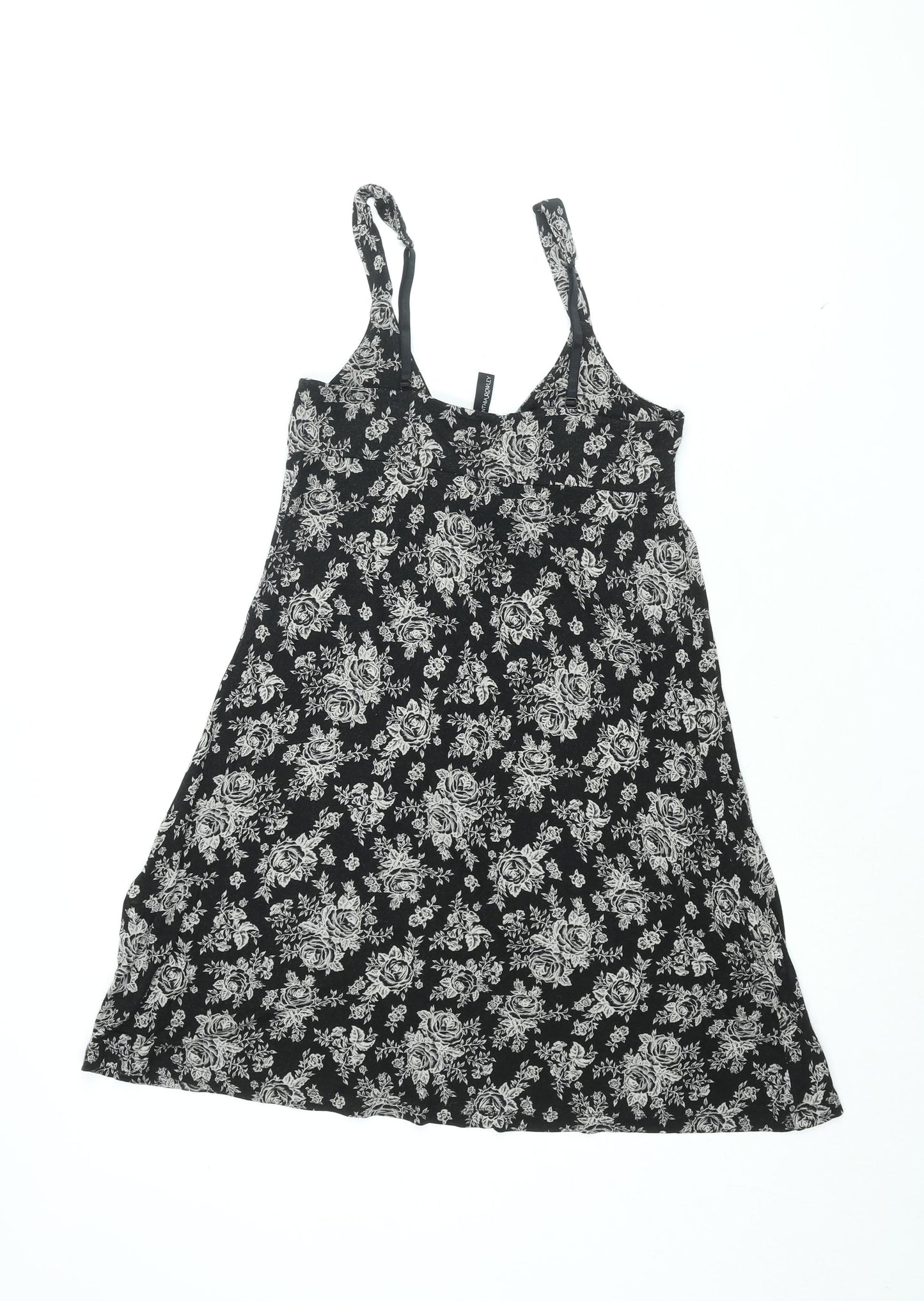 Cynthia Rowley Womens Black Floral Viscose Basic T-Shirt Size S V-Neck