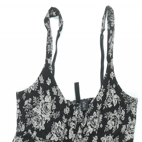 Cynthia Rowley Womens Black Floral Viscose Basic T-Shirt Size S V-Neck