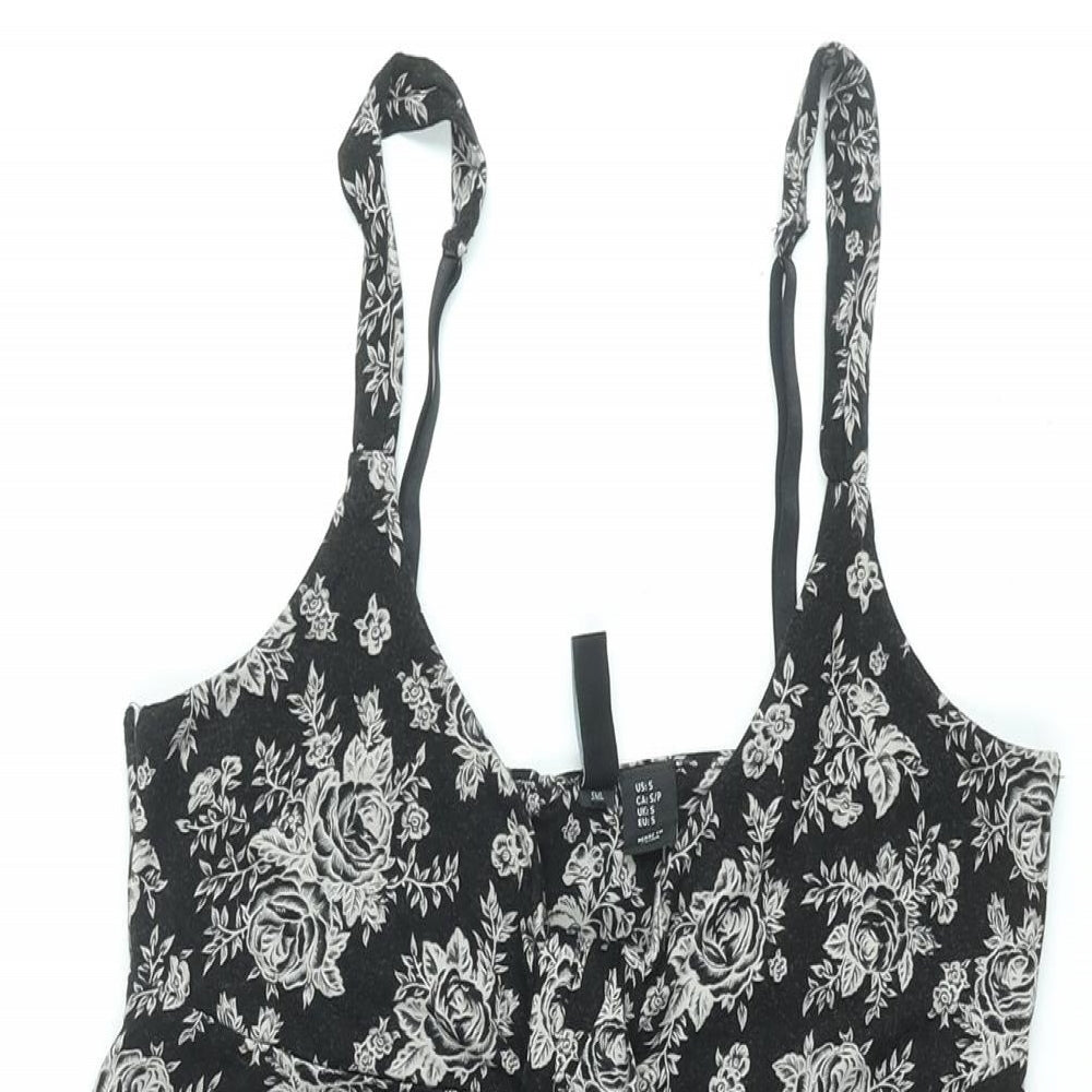 Cynthia Rowley Womens Black Floral Viscose Basic T-Shirt Size S V-Neck
