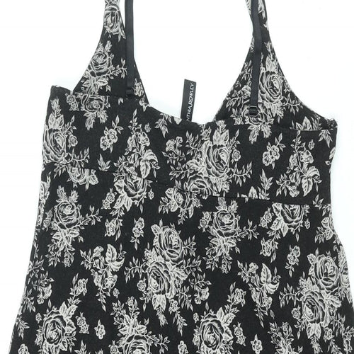 Cynthia Rowley Womens Black Floral Viscose Basic T-Shirt Size S V-Neck
