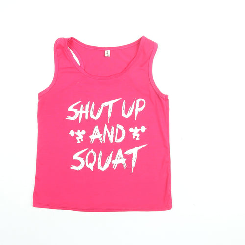 Ying Ying Womens Pink Cotton Basic Tank Size L Round Neck Pullover - Shut Up And Squat