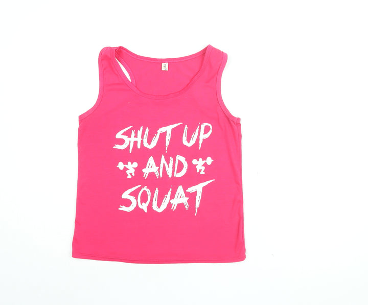 Ying Ying Womens Pink Cotton Basic Tank Size L Round Neck Pullover - Shut Up And Squat