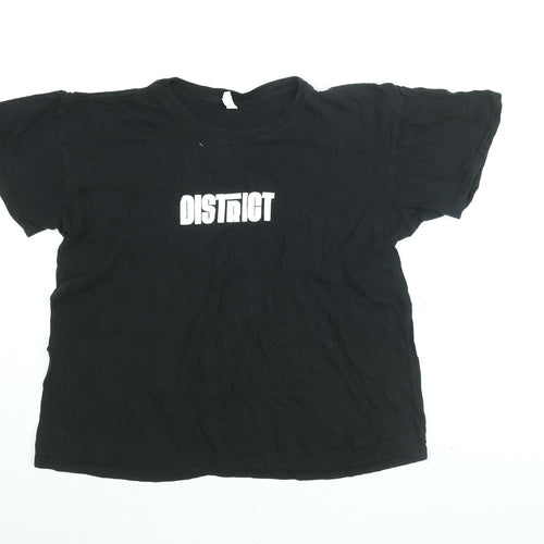 District Womens Black Cotton Basic T-Shirt Size L Round Neck - District Print