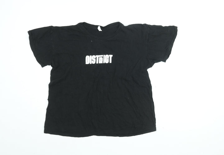 District Womens Black Cotton Basic T-Shirt Size L Round Neck - District Print