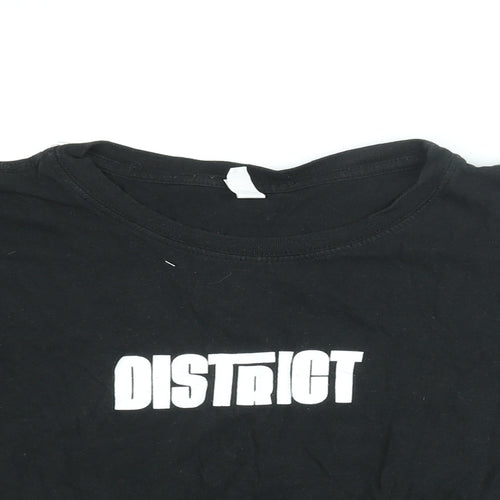 District Womens Black Cotton Basic T-Shirt Size L Round Neck - District Print